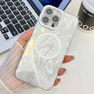 For iPhone 13 Pro Max Plating Texture MagSafe TPU Phone Case with Glitter Lens Film(White Feather Yarn) - 1