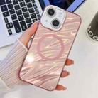 For iPhone 14 Plating Texture MagSafe TPU Phone Case with Glitter Lens Film(Pink Water Ripples) - 1