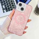 For iPhone 14 Plating Texture MagSafe TPU Phone Case with Glitter Lens Film(Pink Shell Pattern) - 1