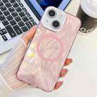 For iPhone 14 Plating Texture MagSafe TPU Phone Case with Glitter Lens Film(Pink Feather Yarn) - 1