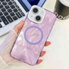 For iPhone 14 Plating Texture MagSafe TPU Phone Case with Glitter Lens Film(Purple Feather Yarn) - 1