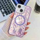 For iPhone 14 Plating Texture MagSafe TPU Phone Case with Glitter Lens Film(Purple Wrinkles) - 1