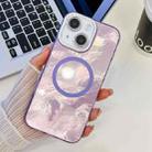 For iPhone 14 Plating Texture MagSafe TPU Phone Case with Glitter Lens Film(Purple Tinfoil Texture) - 1