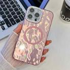 For iPhone 14 Pro Plating Texture MagSafe TPU Phone Case with Glitter Lens Film(Pink Wrinkles) - 1