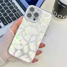 For iPhone 14 Pro Max Plating Texture MagSafe TPU Phone Case with Glitter Lens Film(White Feathers) - 1