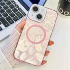 For iPhone 15 Plating Texture MagSafe TPU Phone Case with Glitter Lens Film(Pink Feathers) - 1