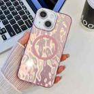 For iPhone 15 Plating Texture MagSafe TPU Phone Case with Glitter Lens Film(Pink Wrinkles) - 1