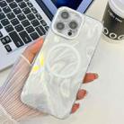 For iPhone 15 Pro Plating Texture MagSafe TPU Phone Case with Glitter Lens Film(White Feather Yarn) - 1