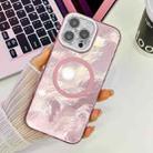 For iPhone 16 Pro Max Plating Texture MagSafe TPU Phone Case with Glitter Lens Film(Pink Tinfoil Texture) - 1