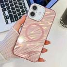 For iPhone 16 Plus Plating Texture MagSafe TPU Phone Case with Glitter Lens Film(Pink Water Ripples) - 1