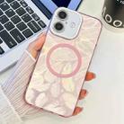 For iPhone 16 Plus Plating Texture MagSafe TPU Phone Case with Glitter Lens Film(Pink Feathers) - 1