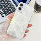 For iPhone 16 Plus Plating Texture MagSafe TPU Phone Case with Glitter Lens Film(White Feather Yarn) - 1