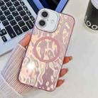 For iPhone 16 Plus Plating Texture MagSafe TPU Phone Case with Glitter Lens Film(Pink Wrinkles) - 1