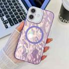 For iPhone 16 Plus Plating Texture MagSafe TPU Phone Case with Glitter Lens Film(Purple Wrinkles) - 1