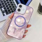 For iPhone 16 Plus Plating Texture MagSafe TPU Phone Case with Glitter Lens Film(Purple Tinfoil Texture) - 1