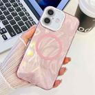 For iPhone 16 Plating Texture MagSafe TPU Phone Case with Glitter Lens Film(Pink Feather Yarn) - 1