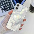 For iPhone 16 Plating Texture MagSafe TPU Phone Case with Glitter Lens Film(White Tinfoil Texture) - 1