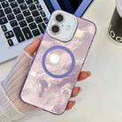 For iPhone 16 Plating Texture MagSafe TPU Phone Case with Glitter Lens Film(Purple Tinfoil Texture) - 1