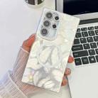 For Samsung Galaxy S23 Ultra 5G Plating Texture MagSafe TPU Phone Case with Glitter Lens Film(White Feathers) - 1