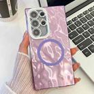 For Samsung Galaxy S23 Ultra 5G Plating Texture MagSafe TPU Phone Case with Glitter Lens Film(Purple Wrinkles) - 1