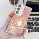 For Samsung Galaxy S24 5G Plating Texture MagSafe TPU Phone Case with Glitter Lens Film(Pink Feather Yarn) - 1