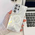 For Samsung Galaxy S24 Ultra 5G Plating Texture MagSafe TPU Phone Case with Glitter Lens Film(White Feather Yarn) - 1