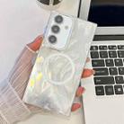 For Samsung Galaxy S24 FE 5G Plating Texture MagSafe TPU Phone Case with Glitter Lens Film(White Feather Yarn) - 1