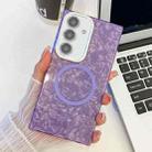 For Samsung Galaxy A15 5G Plating Texture MagSafe TPU Phone Case with Glitter Lens Film(Purple Shell Pattern) - 1