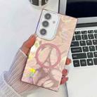 For Samsung Galaxy A15 5G Plating Texture MagSafe TPU Phone Case with Glitter Lens Film(Pink Feathers) - 1