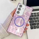 For Samsung Galaxy A15 5G Plating Texture MagSafe TPU Phone Case with Glitter Lens Film(Purple Feathers) - 1