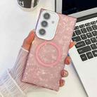 For Samsung Galaxy A35 5G Plating Texture MagSafe TPU Phone Case with Glitter Lens Film(Pink Shell Pattern) - 1