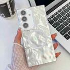 For Samsung Galaxy A55 5G Plating Texture MagSafe TPU Phone Case with Glitter Lens Film(White Wrinkles) - 1