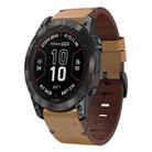 For Garmin Quatix 7 Pro Leather Steel Buckle 22mm Watch Band(Light Brown) - 1