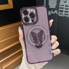 For iPhone 14 Pro Plating Glitter Butterfly Holder Phone Case(Purple) - 1