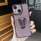 For iPhone 13 Plating Glitter Butterfly Holder Phone Case(Purple) - 1