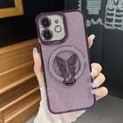 For iPhone 12 Plating Glitter Butterfly Holder Phone Case(Purple) - 1