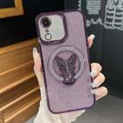 For iPhone XR Plating Glitter Butterfly Holder Phone Case(Purple) - 1