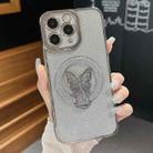 For iPhone 11 Pro Max Plating Glitter Butterfly Holder Phone Case(Silver) - 1