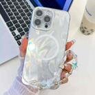 For iPhone 16 Pro Max Plating Texture Wristband MagSafe TPU Phone Case with Glitter Lens Film(White Feather Yarn) - 1