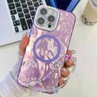 For iPhone 16 Pro Max Plating Texture Wristband MagSafe TPU Phone Case with Glitter Lens Film(Purple Wrinkles) - 1