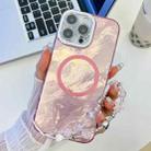 For iPhone 16 Pro Max Plating Texture Wristband MagSafe TPU Phone Case with Glitter Lens Film(Pink Tinfoil Texture) - 1