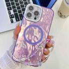 For iPhone 16 Pro Plating Texture Wristband MagSafe TPU Phone Case with Glitter Lens Film(Purple Wrinkles) - 1