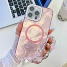 For iPhone 16 Pro Plating Texture Wristband MagSafe TPU Phone Case with Glitter Lens Film(Pink Tinfoil Texture) - 1