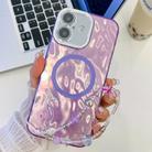 For iPhone 16 Plus Plating Texture Wristband MagSafe TPU Phone Case with Glitter Lens Film(Purple Wrinkles) - 1