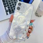 For iPhone 16 Plus Plating Texture Wristband MagSafe TPU Phone Case with Glitter Lens Film(White Tinfoil Texture) - 1