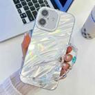 For iPhone 16 Plating Texture Wristband MagSafe TPU Phone Case with Glitter Lens Film(White Water Ripples) - 1