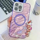 For iPhone 15 Pro Max Plating Texture Wristband MagSafe TPU Phone Case with Glitter Lens Film(Purple Water Ripples) - 1