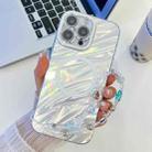 For iPhone 15 Pro Plating Texture Wristband MagSafe TPU Phone Case with Glitter Lens Film(White Water Ripples) - 1