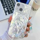 For iPhone 15 Plating Texture Wristband MagSafe TPU Phone Case with Glitter Lens Film(White Wrinkles) - 1