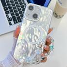 For iPhone 14 Plating Texture Wristband MagSafe TPU Phone Case with Glitter Lens Film(White Wrinkles) - 1